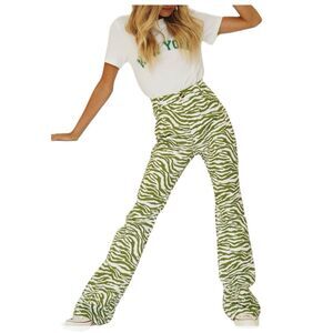 Verge Girl High Rise Flare Green & White Zebra Print Pants Size 6